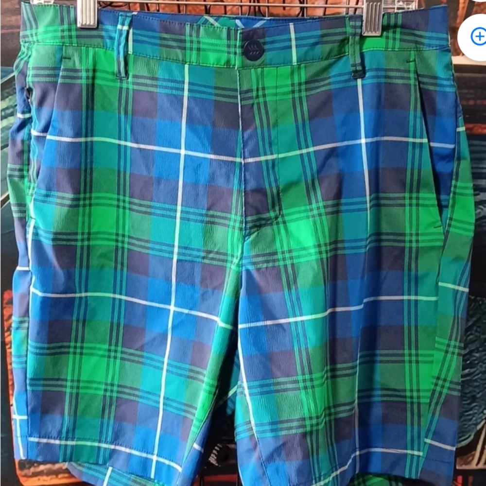 Green and Blue Plaid Shorts